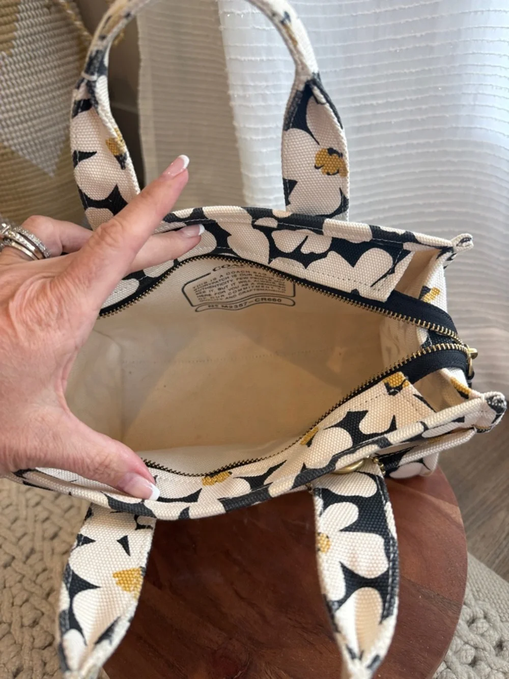 Coach Floral Cargo ToteBlack  Floral Canvas  Tote 26 with Gold Accents - Picture 14 of 14